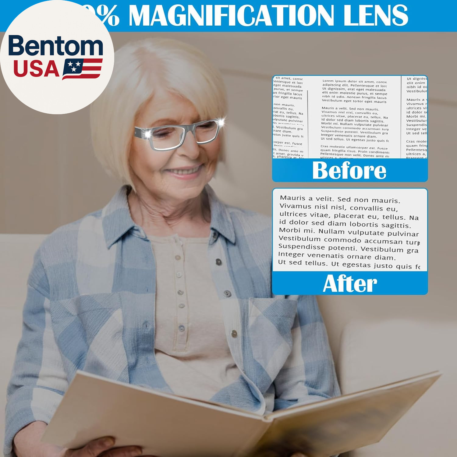 200% Magnifying Glasses with Light,Usb Rechargeable LED Lighted Magnifying Eyewe