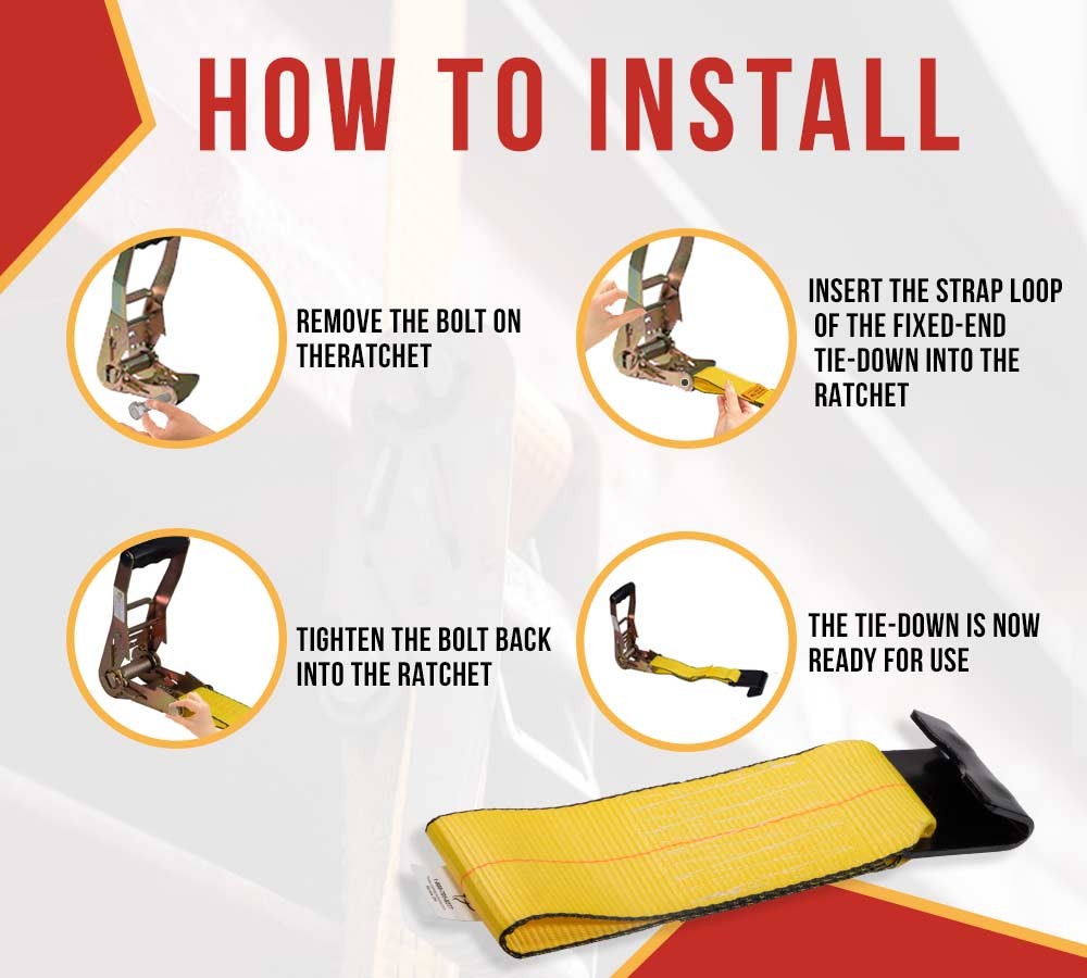 2PK 4"x11" Replacement Fixed End Tie Down Strap w/Flat Hook & Bolt Loop 5400 lbs