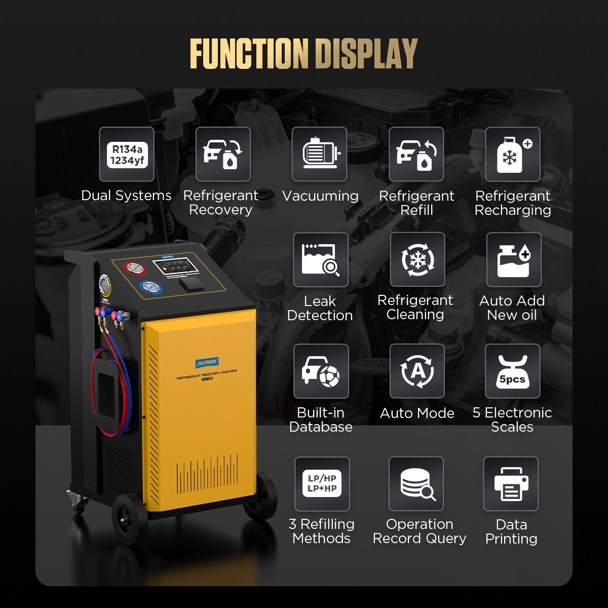 Refrigerant Recovery Machine Fully Automatic A/C HVAC Recycling Dual Cylinder