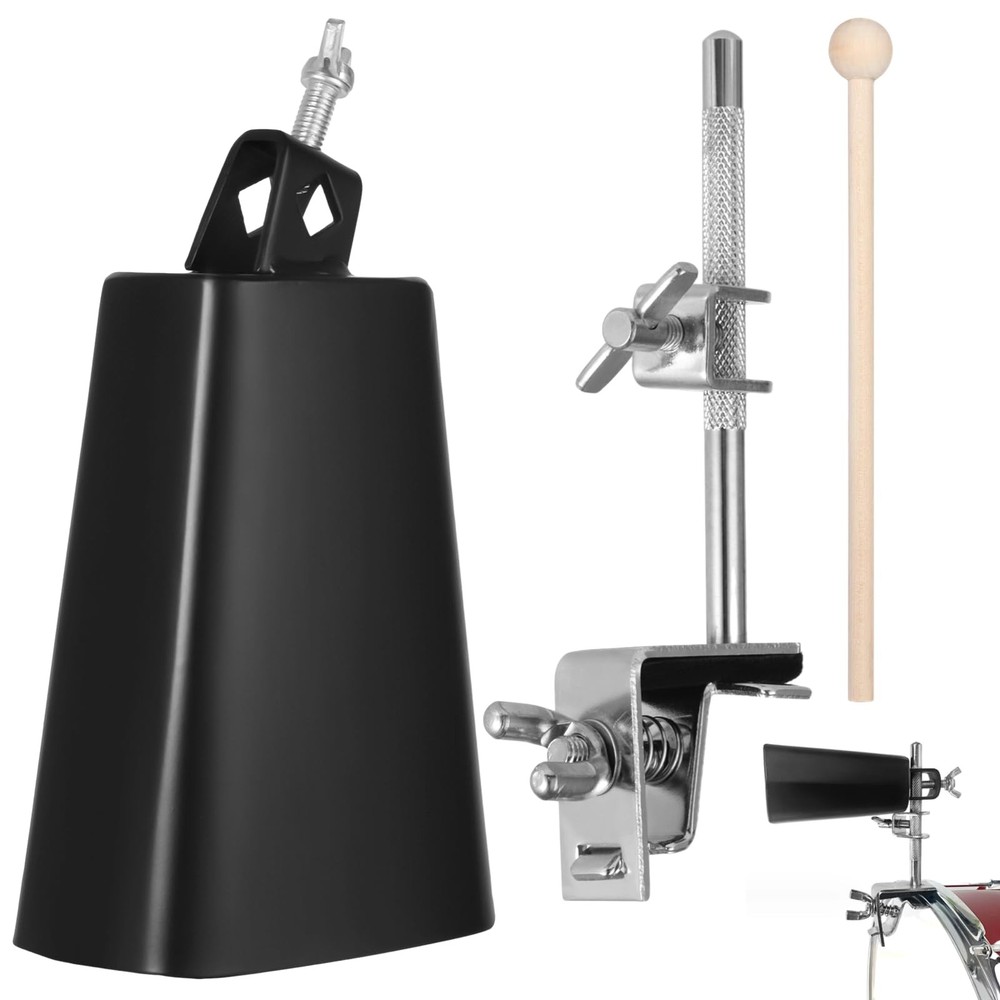 6in Metal Cowbell with Drum Stick & Adjustable Clamp