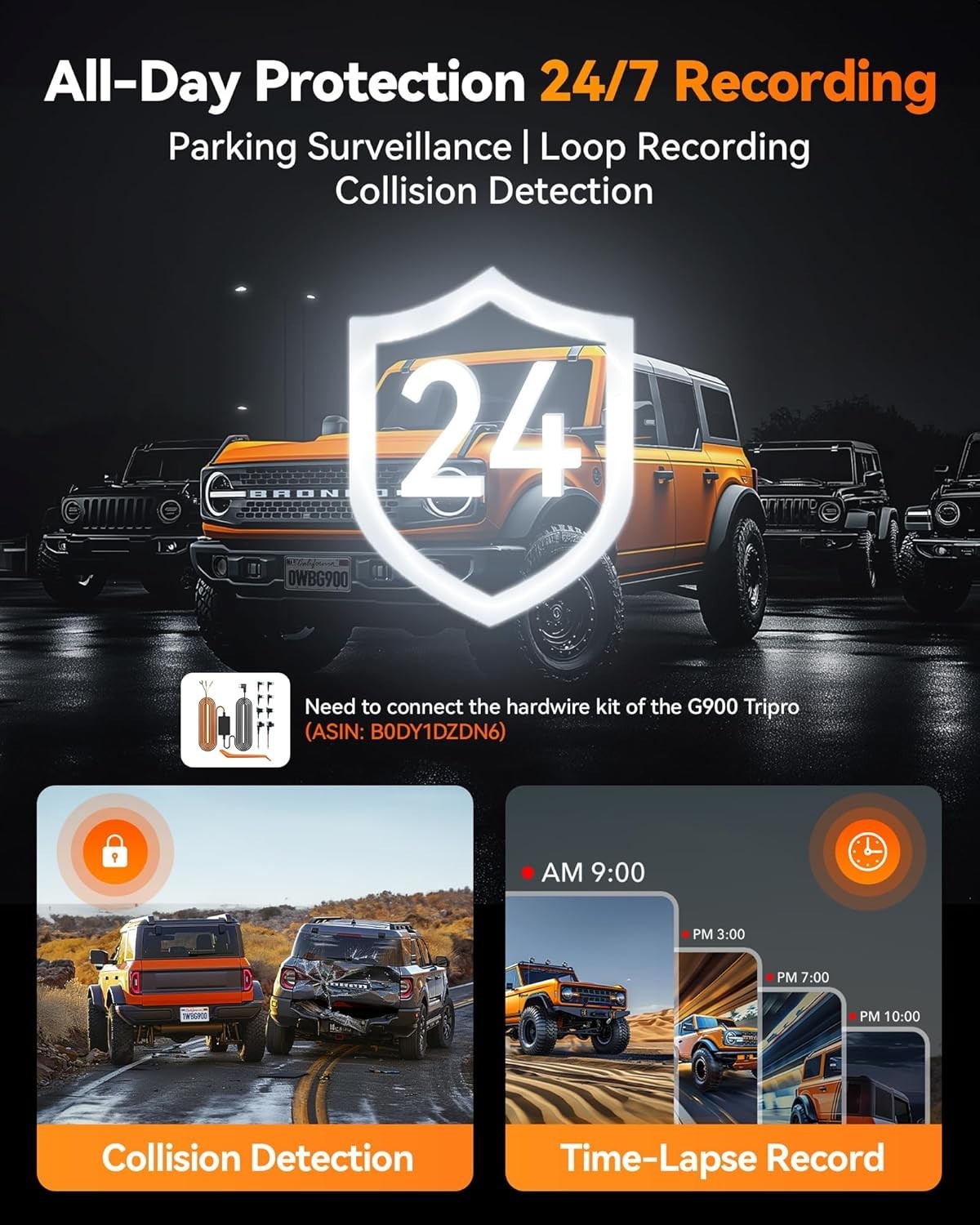 WOLFBOX G900 Tripro 3 Channel 4K Dash Cam Bumper STARVIS 2 WiFi Voice Control