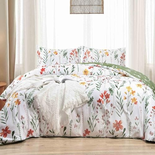7 Pcs Size Comforter Set with Sheets, King White Yellow Floral Comforter Set