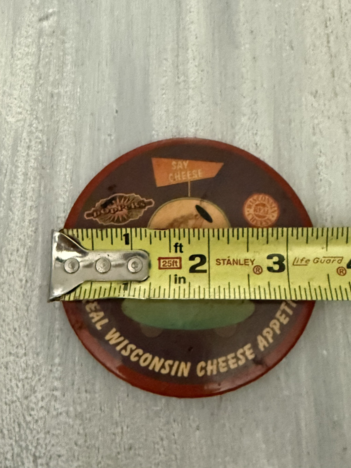 Vintage East Real Wisconsin Cheese Appetizers Poppers 3.5" Button Pin