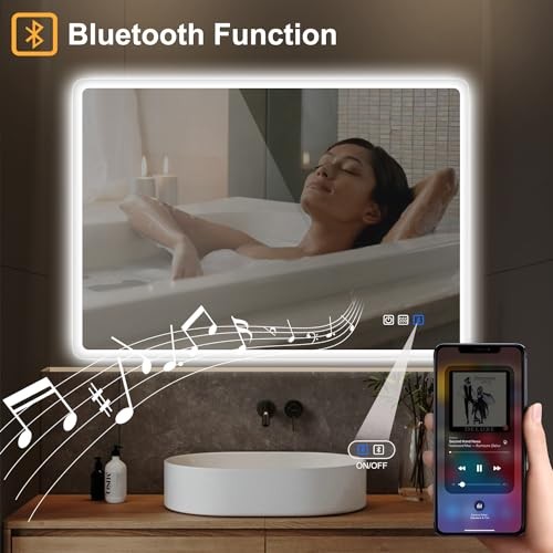 LED-Lighted-Bathroom-Mirror, Wall-Mounted-Dimmable-Vanity-Mirror, 32"x24"