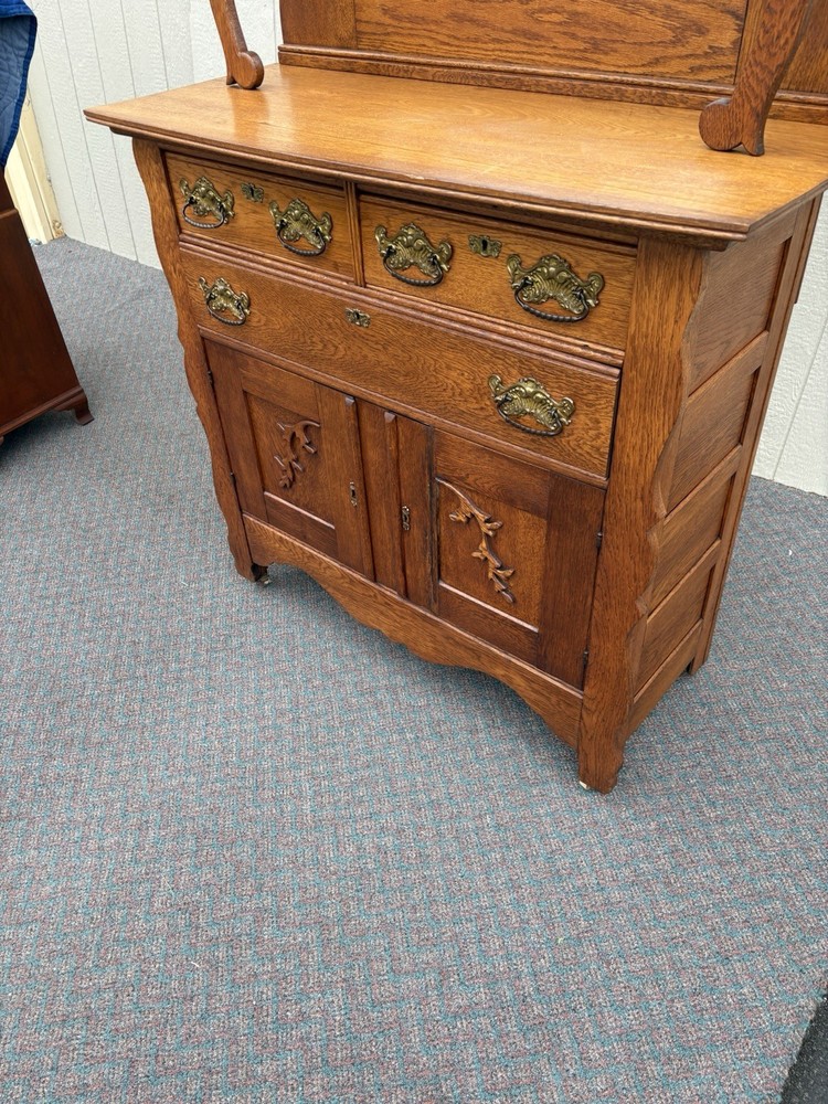 67261 Antique Victorian Oak Sideboard Server Cabinet
