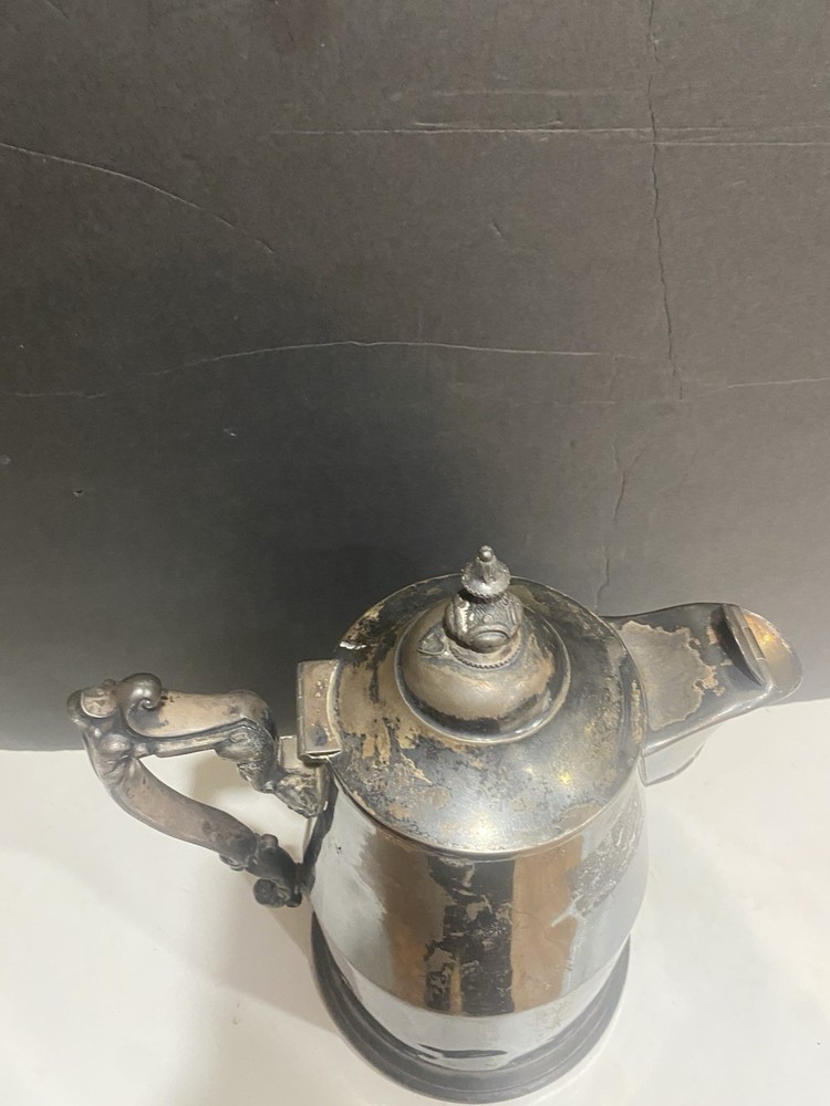 Antique Victorian Large Ceramic Lined Silverplate Lidded Pitcher Pat 1868