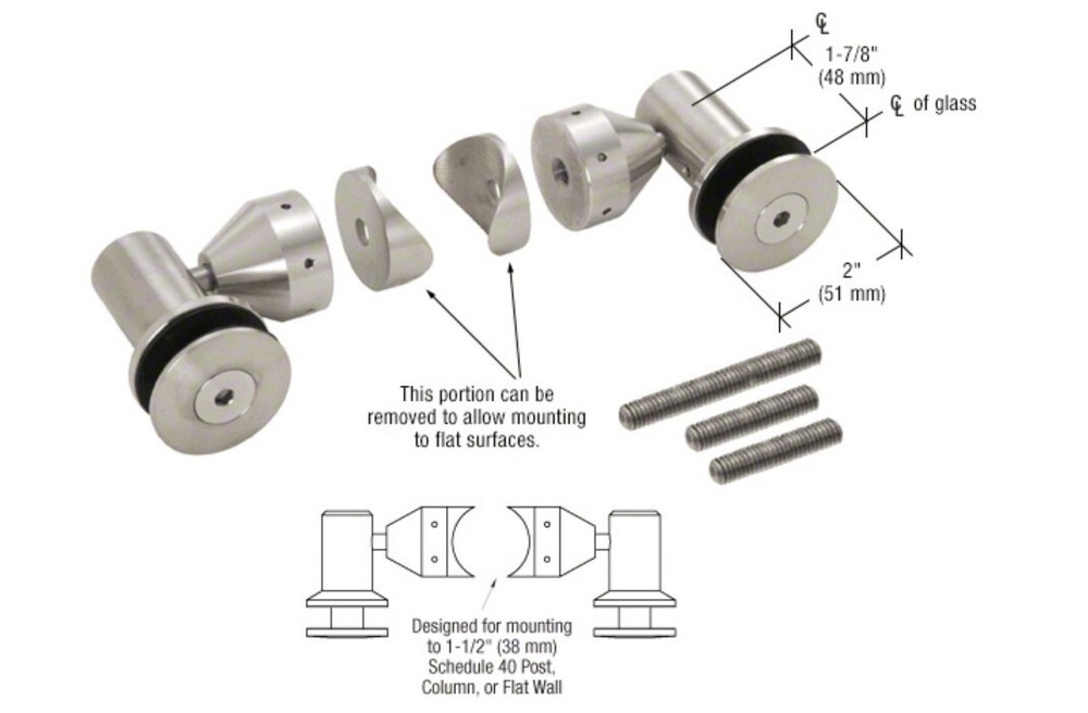 CRL Brushed Stainless Double Arm Fixed Fitting Set for 1/2" Glass RB50FBS