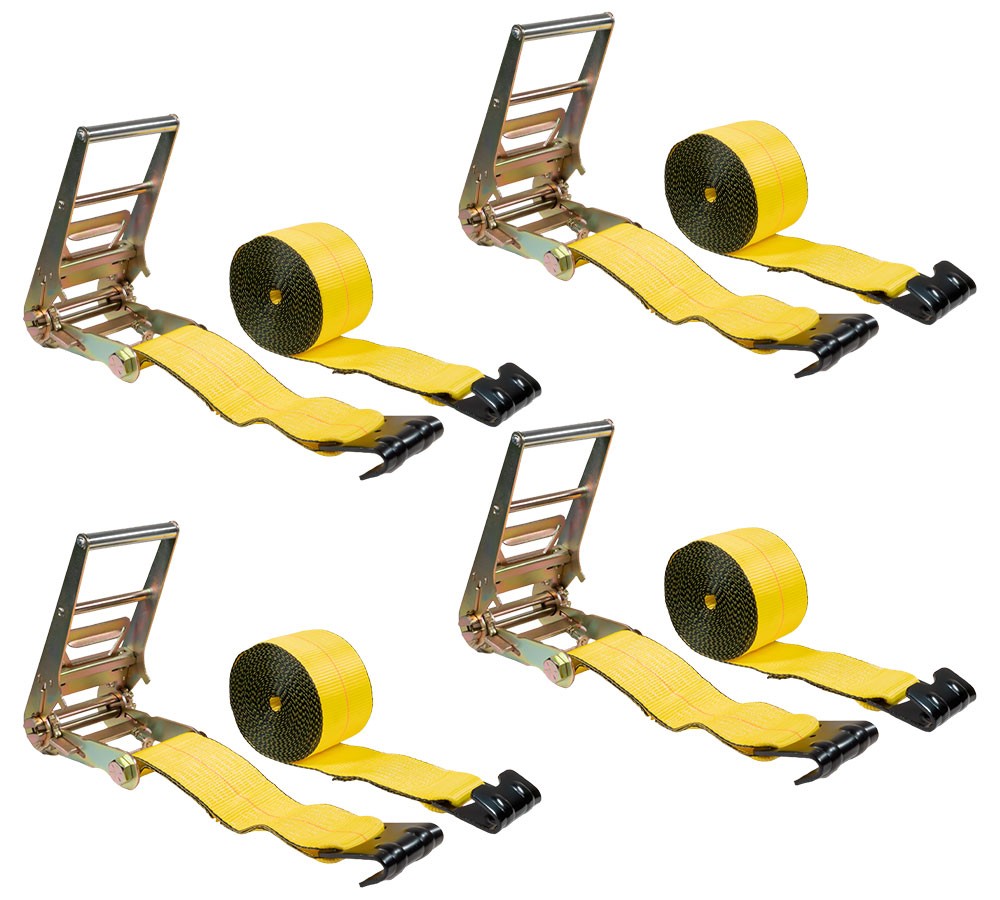 (4 Pack) 4" x 30' Ratchet Tie-Down Straps w/ Flat Hook 16,200 Lbs Capacity - ...