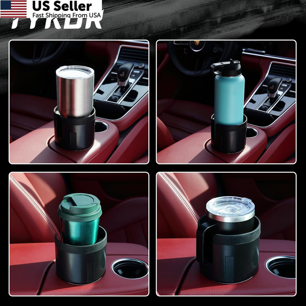TYKOR Car Cup Holder Expander Adapter with Offset Base, black