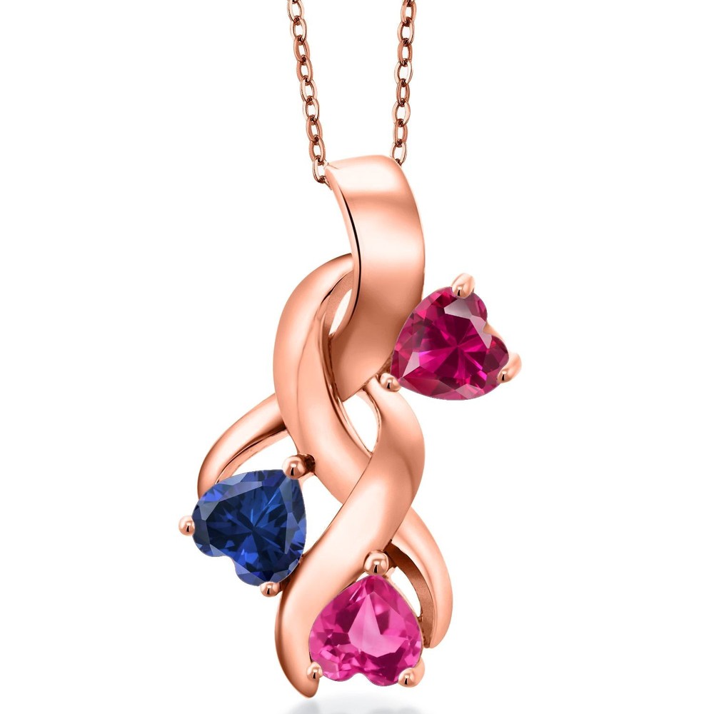 18K Rose Gold Plated Silver Created Ruby and Created Sapphire and Pink Created