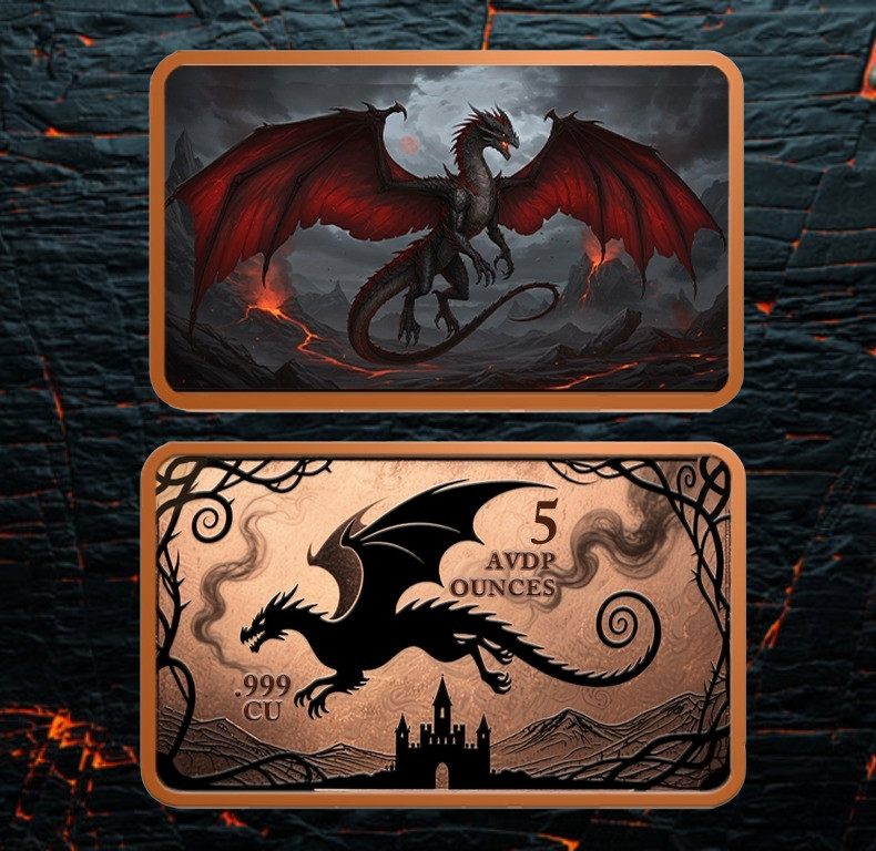 5oz Flying Dragon Colorized Copper Bar in Capsule