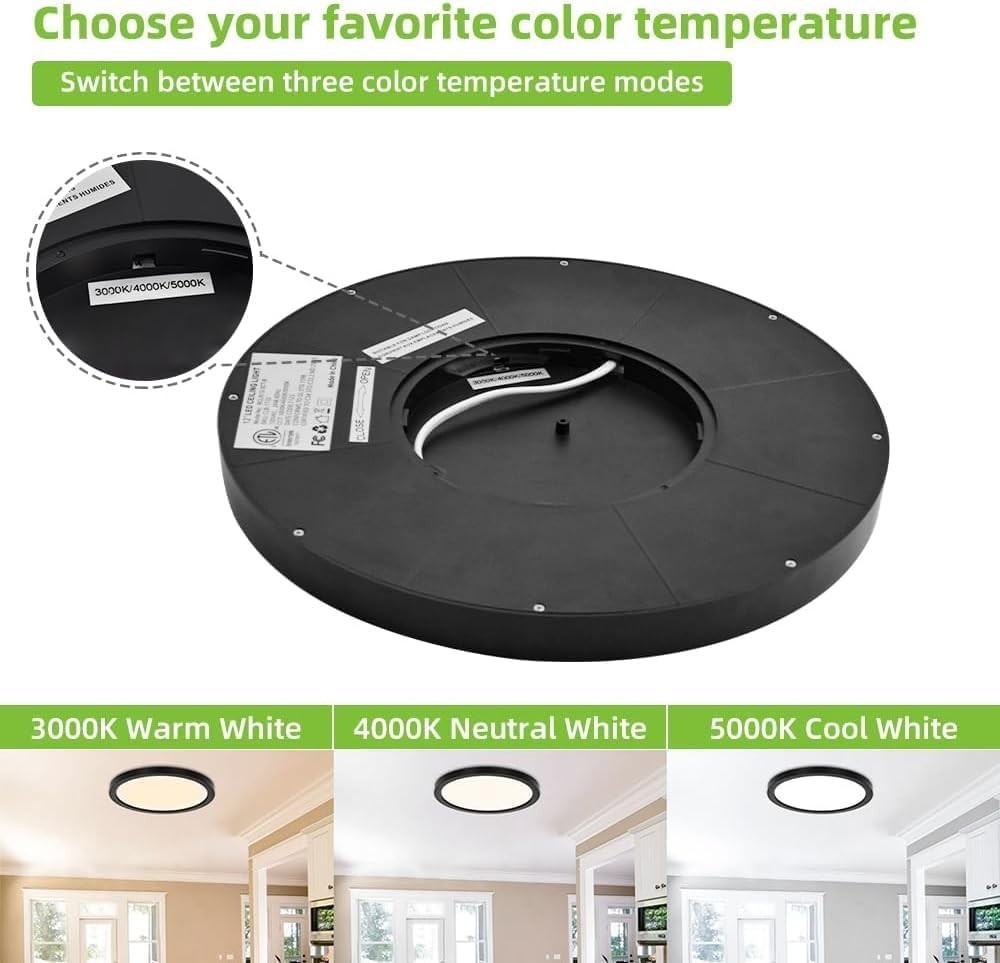 2 Pack 12 Inch Selectable CCT LED Round Flat Panel Light, 24W, 3000K/4000K/5000K