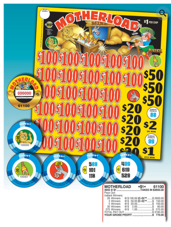 Pull Tab Tickets - Chip - Game - Motherload - 3,955 ct