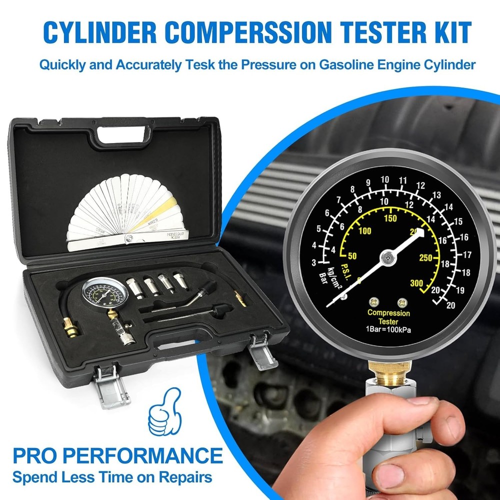 Efficient Engine Compression Tester Kit - Triple Range Pressure Gauge Included