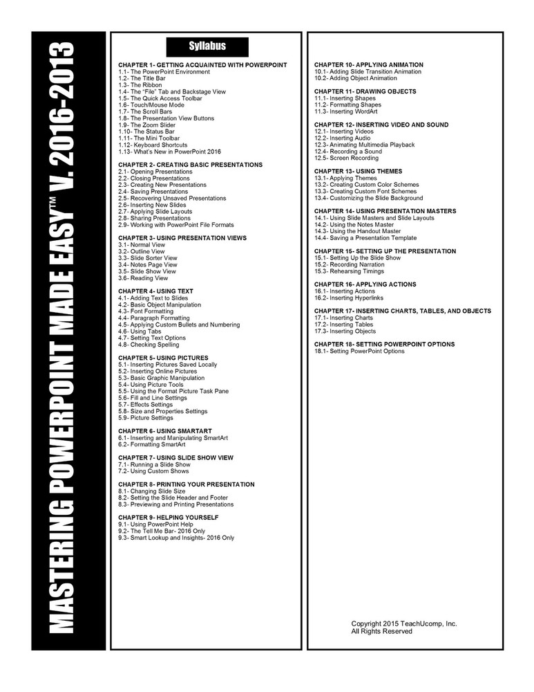 MICROSOFT POWERPOINT 2016 DELUXE Training Tutorial Course Quick Reference Guide