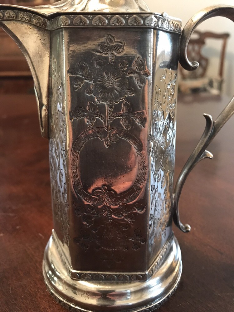 Antique Victorian Silver Plate Syrup Pitcher Engraved