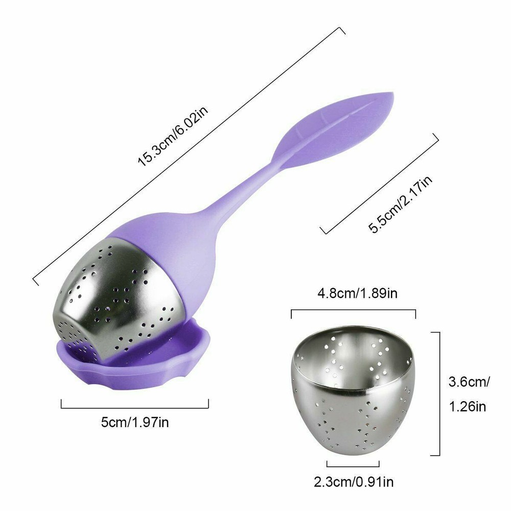 2Pcs Silicone Tea Infusers Stainless Strainer Herbal Spice Leaf Filter Diffuser