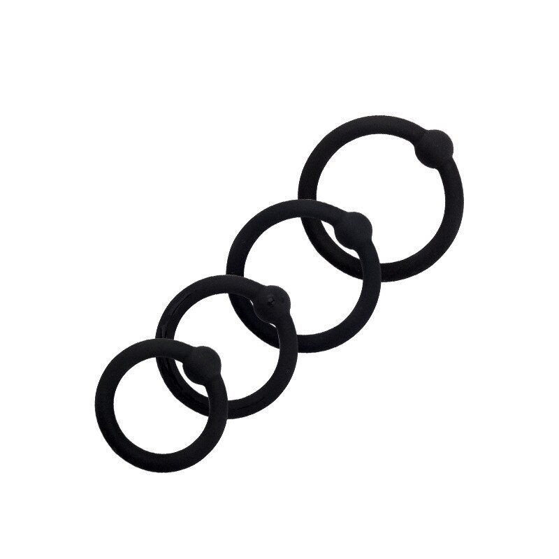 4x Set Male Ring Set Delayed Ejaculation Trainer Set Silicone Sleeve Black Bands