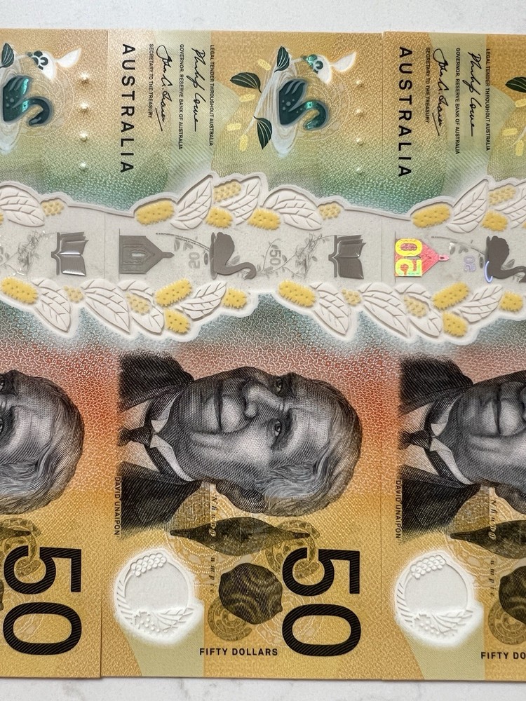 Australia $50 x 5 Next Generation Notes. UNC Consecutive Serial Numbers Perfect