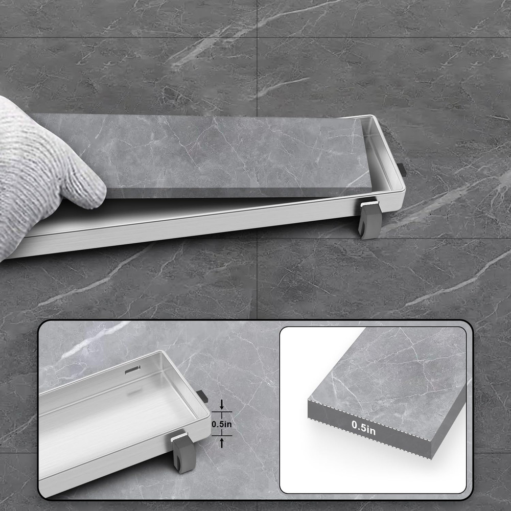 Linear Shower Drain 30 Inch Brushed Nickel with Tile Insert Grate Rectangle Floo