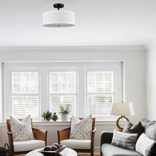 Dimmable Semi Flush Mount Ceiling Light 30W Bulit-in LED Black