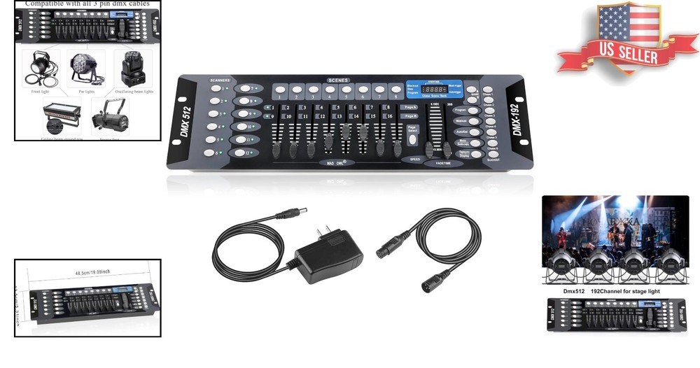 Professional 192 Channel DMX Board & 6.6ft Cable for Live Performance Lighting