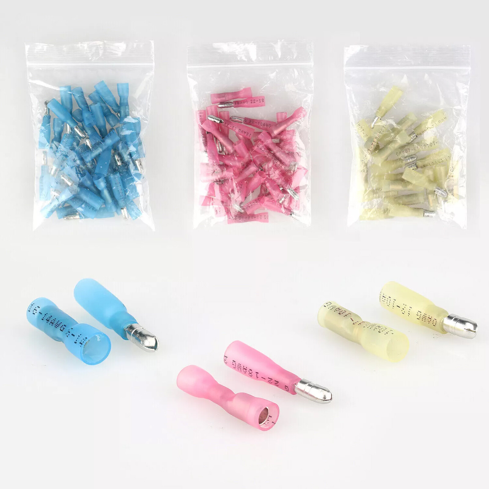 200pcs Heat Shrink Bullet Wire Connectors 22-10AWG Male Female Crimp Terminals