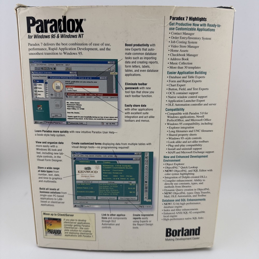 RARE Borland Paradox for Windows 95 & NT 3.1 Version 7