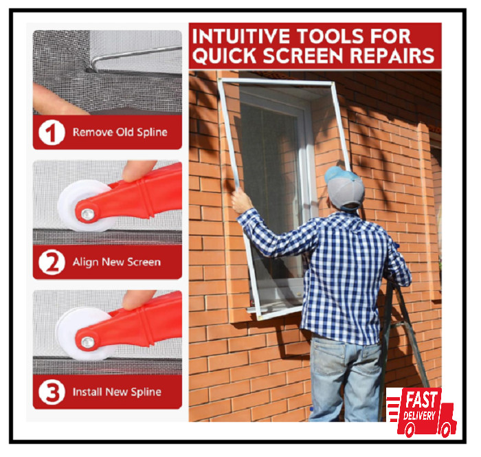 Screen Roller Tool Set with Spline Removal Hook, 2pcs Window Red