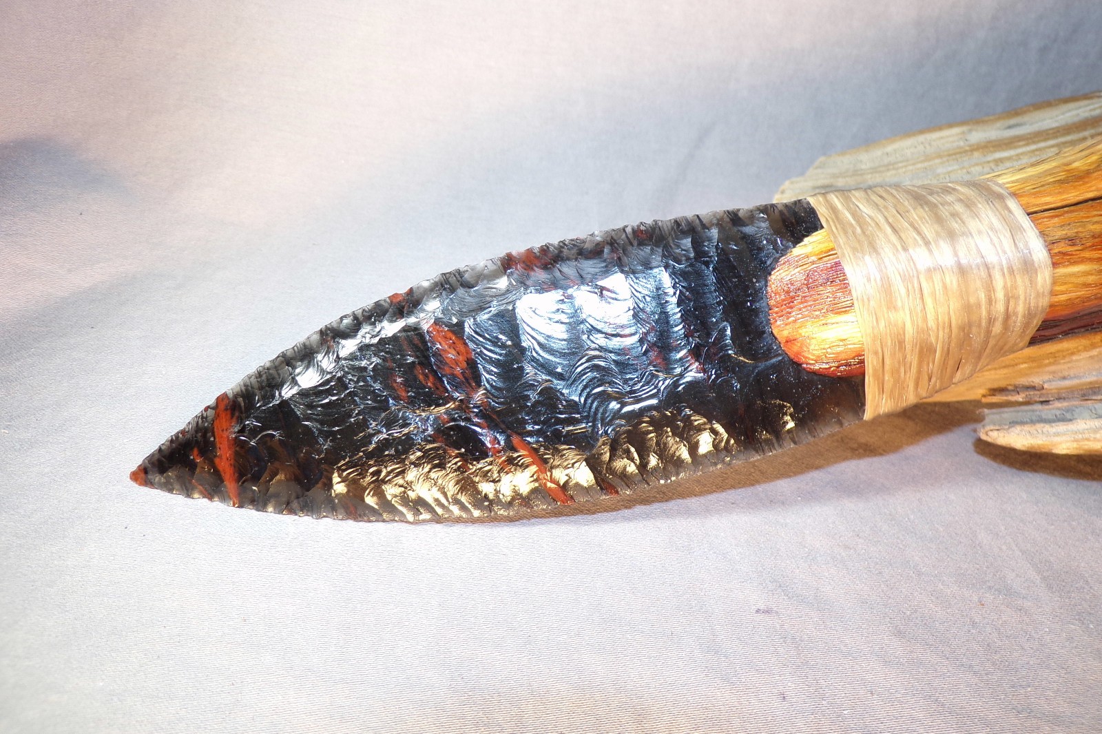 Triple Flow Obsidian Paleo Knife Manzanita Handle Flint Knapping Black Powder