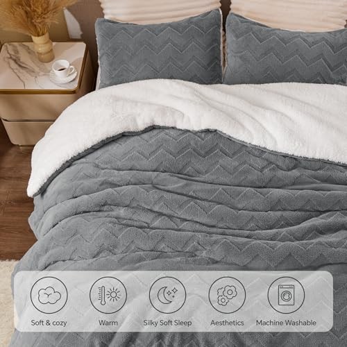 Fluffy Comforter Set - Super Soft Sherpa Comforter for Size Bed, Twin Grey
