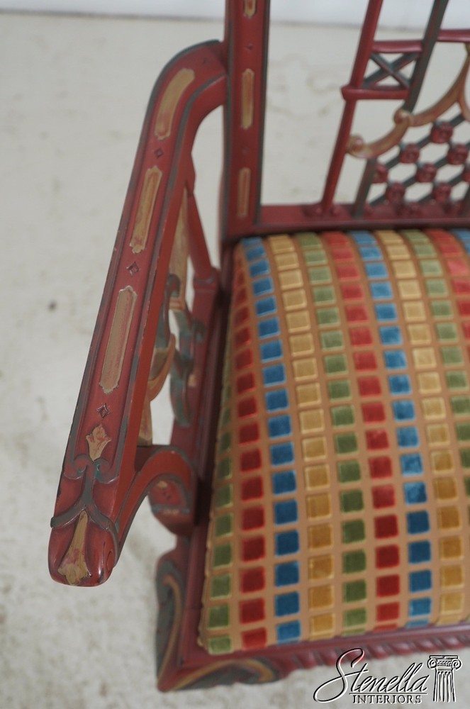 72052: Chinese Chippendale Style Painted Finish Settee Bench