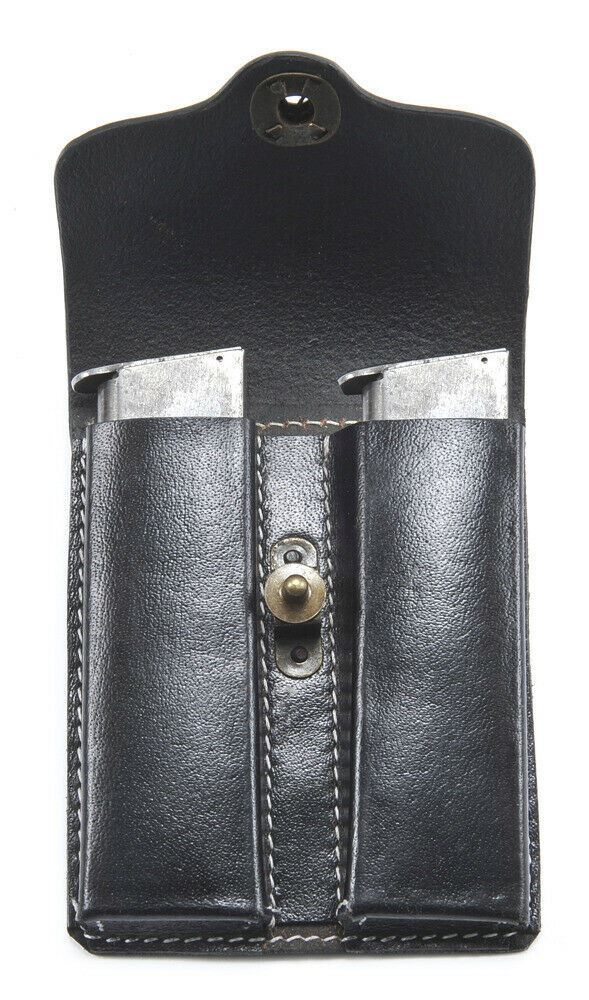Black Leather .45 Double Magazine Pouch with belt hanger