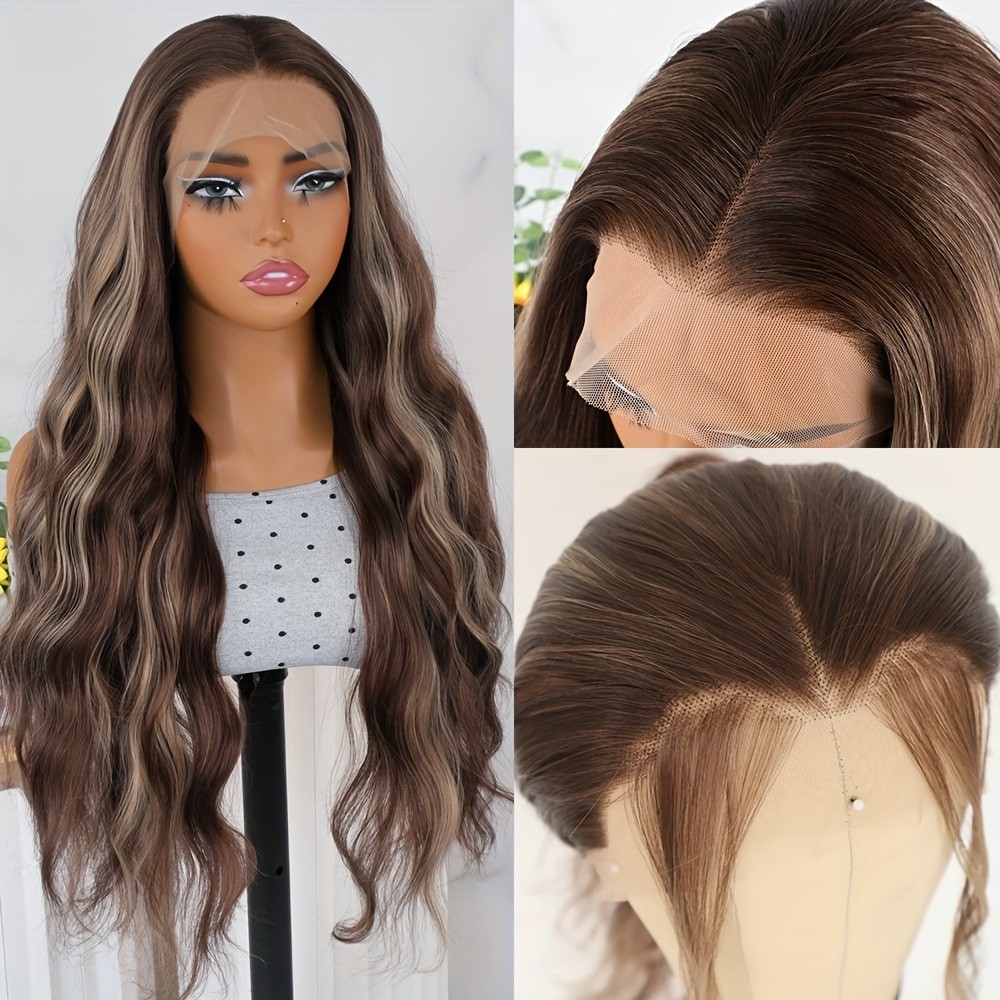 Brown Blonde Ombre Mixed Color Curly Wave Lace Front Wigs Women's Natural Hair