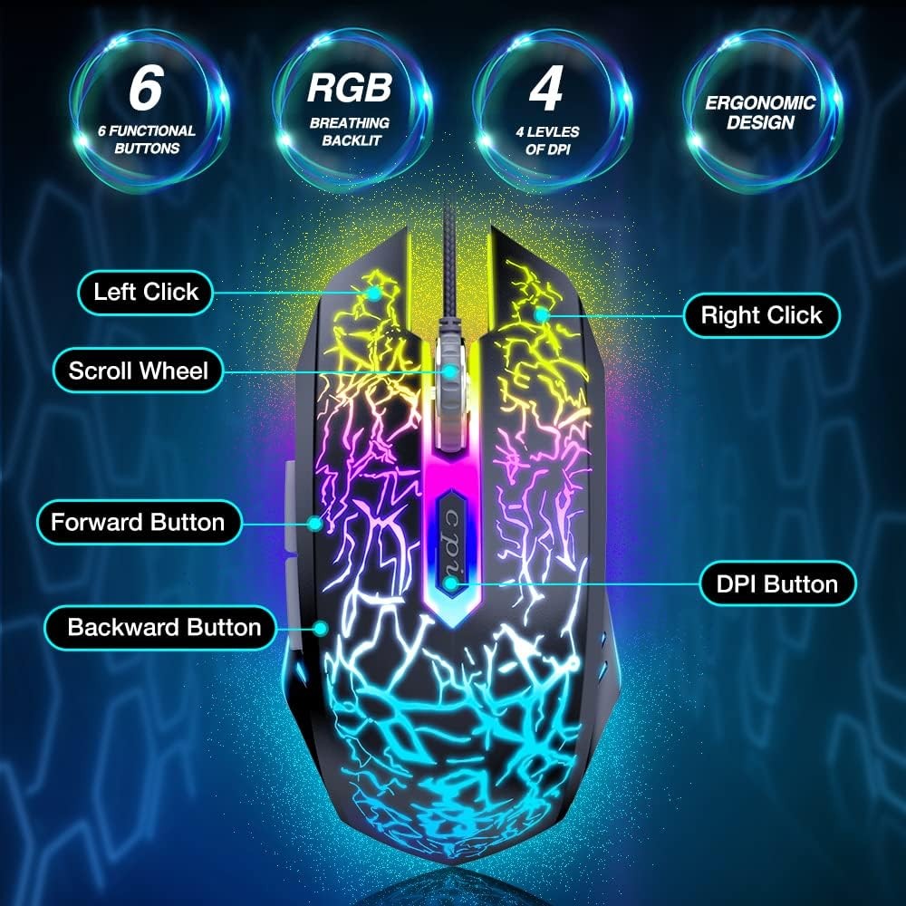 BENGOO Gaming Mouse Wired, Ergonomic Gamer Laptop PC Optical Computer black