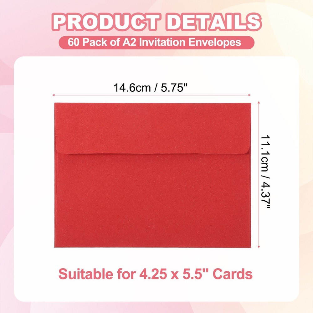 60Pack A2 Envelopes, Red Invitation Envelopes4-3/8" x 5-3/4"