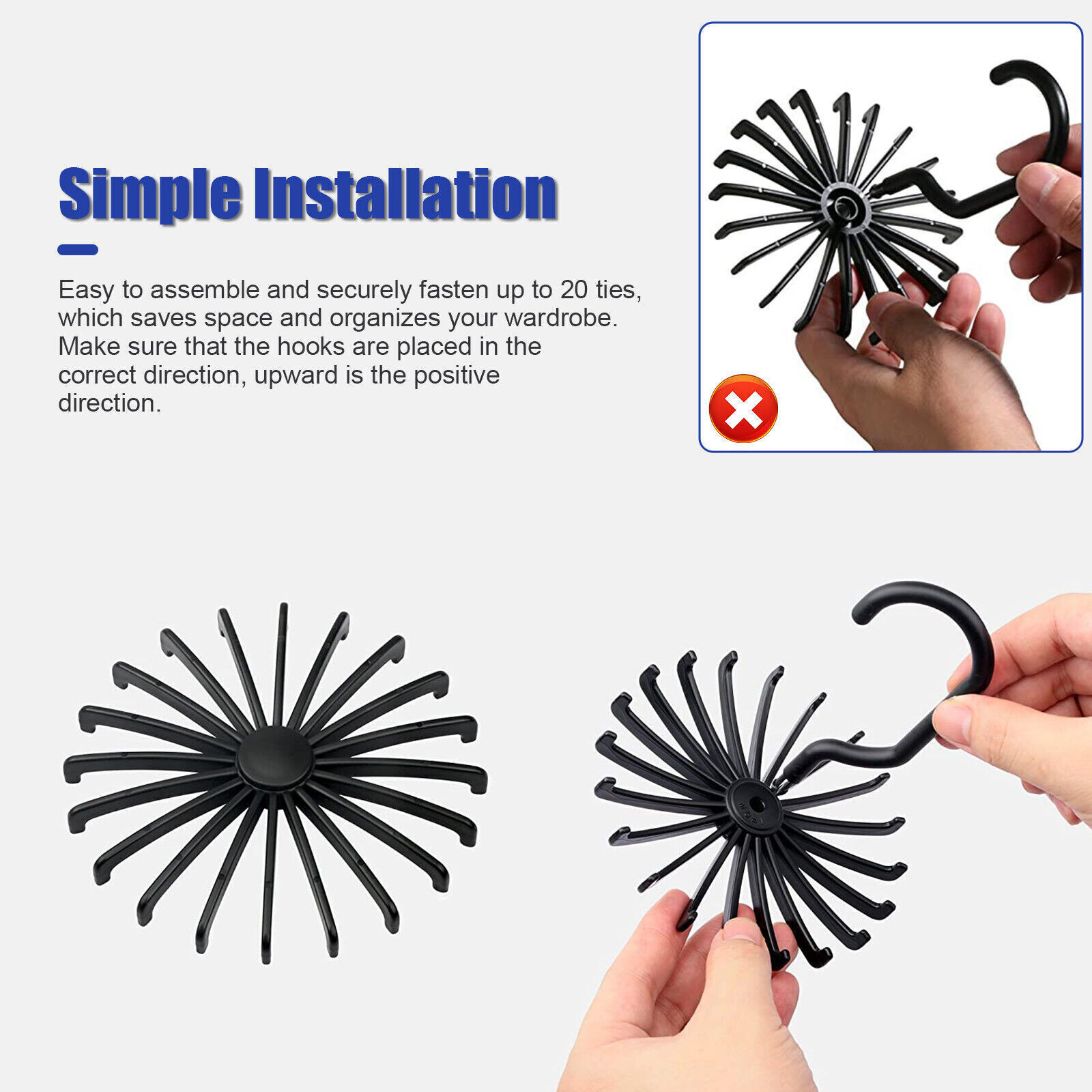 6X Neck Tie Rack 360° Rotatable Hook Hanger Organizer Scarf Belt Storage Holder