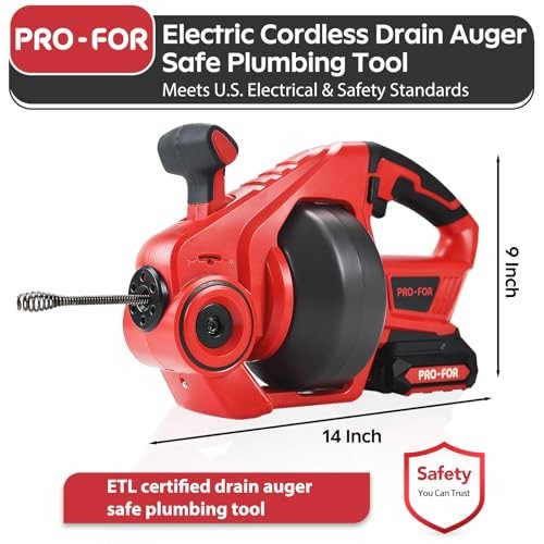 20V Cordless Electric Drain Auger, 25Ft Auto-Feed Drain Snake, Replaceable
