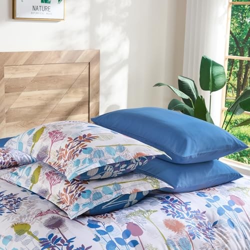 7Pieces Comforter Set, Colored Botanical Bed in a Bag Complete Queen Colorful