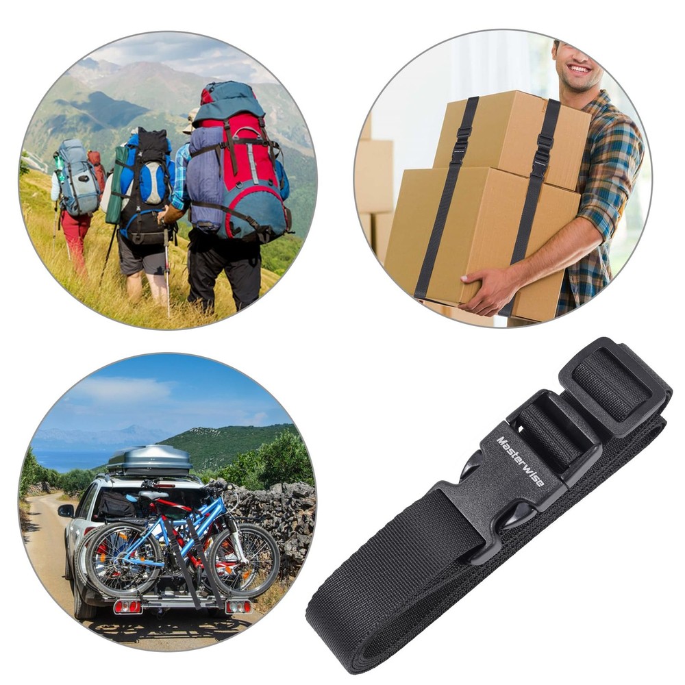 Masterwise Buckle Straps with Clips, Adjustable Nylon 7’x1", Black