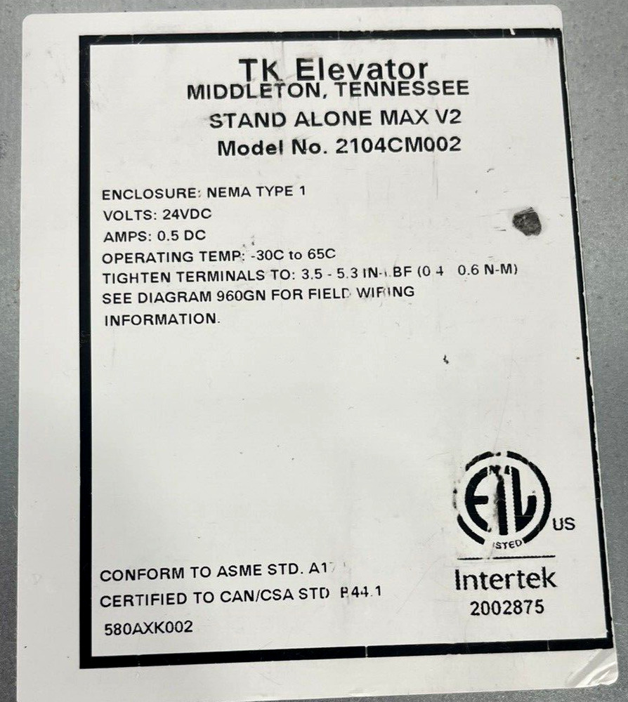 Thyssenkrupp Elevator - 2104CM002 - Max V2 Stand Alone Install Kit