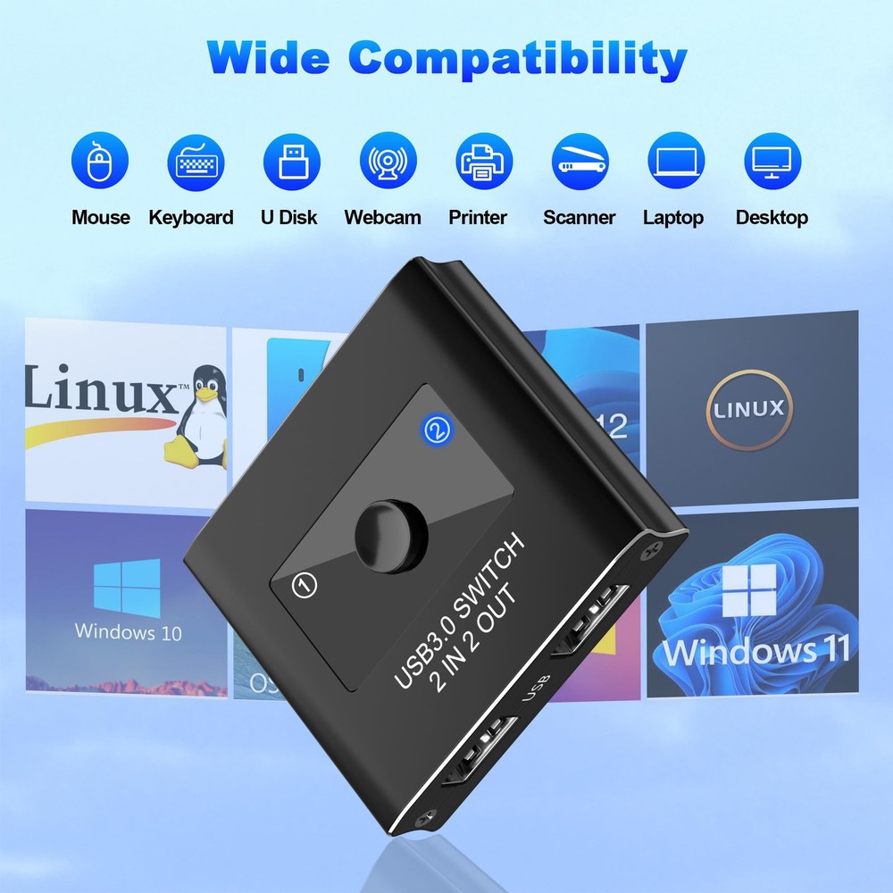 USB 3.0 Switcher 2 In 2 Out 2 Computers Sharing 2 Devices Printer Keyboard Mac