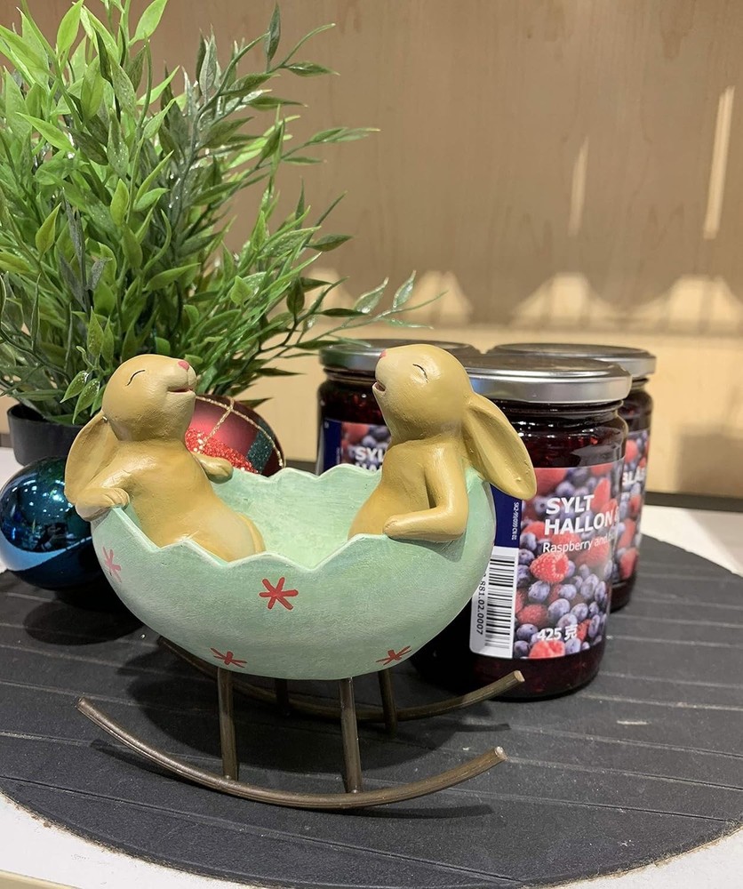 Laughing Bunny Rabbits Rocking in an Easter Egg Cradle Spring Easter Decorati...