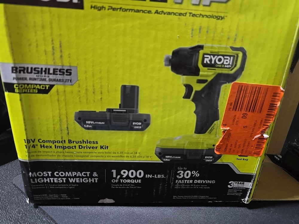 Ryobi ONE+ 18V Compact Brushless 1/4" Hex Impact Driver Kit
