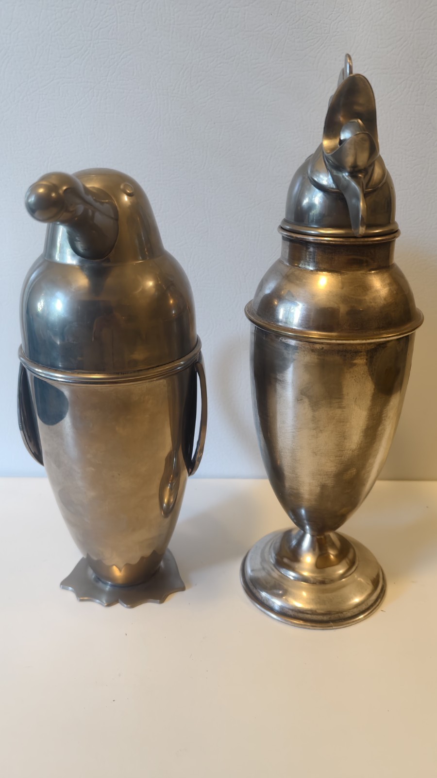 2 of Restoration Hardware Silver Penguin & Rooster Cocktail Shaker Set Vintage