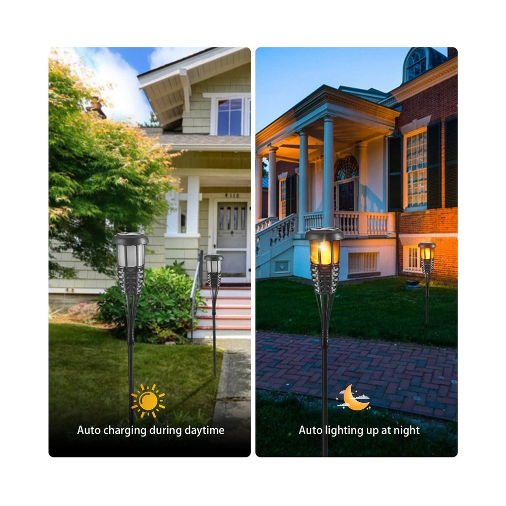 Solar Torch Light with Flickering Flame, 4 Pack Waterproof Bamboo Torches Han...