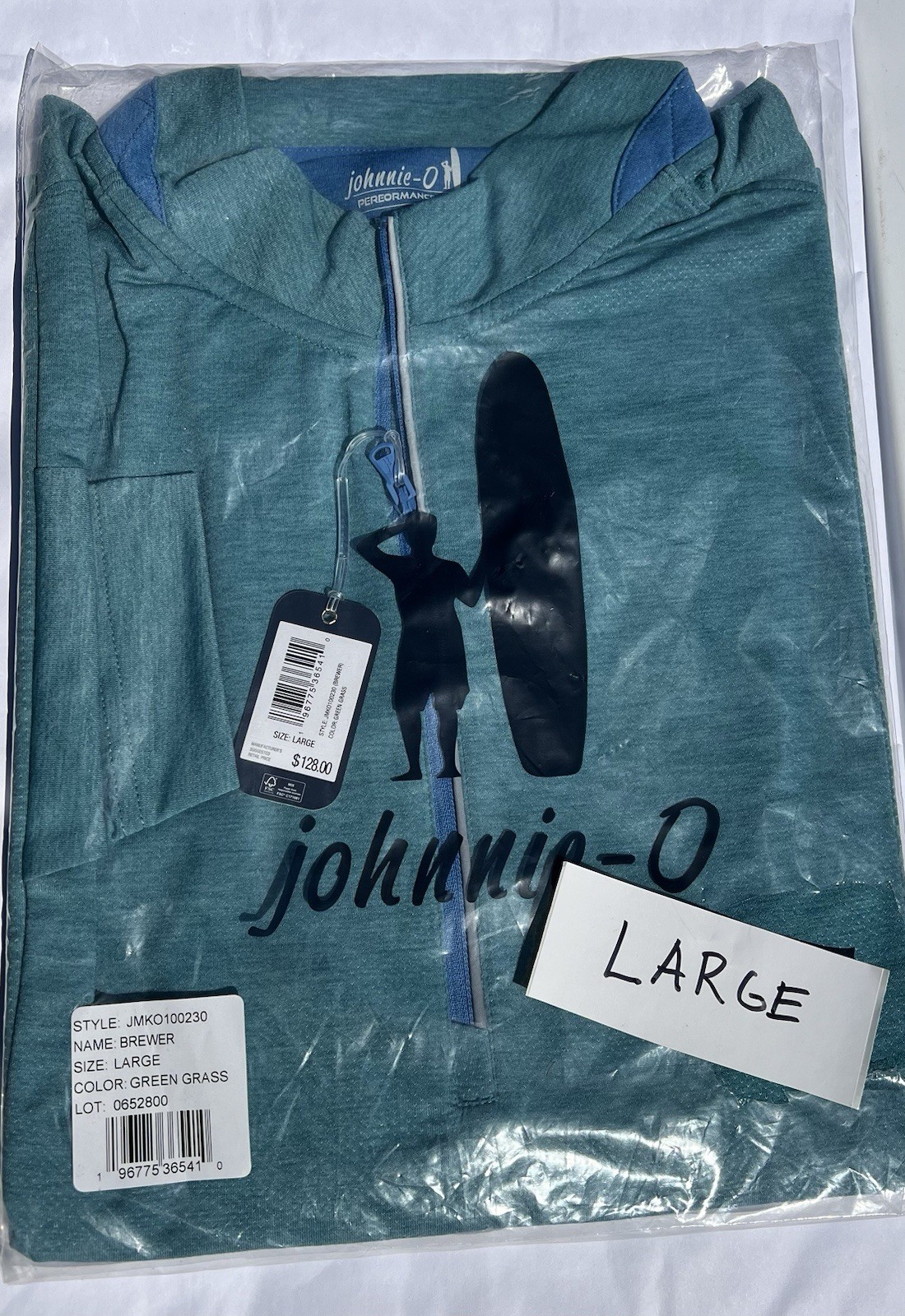 NWT JOHNNIE-O $128 BREWER PERFORMANCE 1/4 ZIP PULLOVER IN GREEN GRASS Large