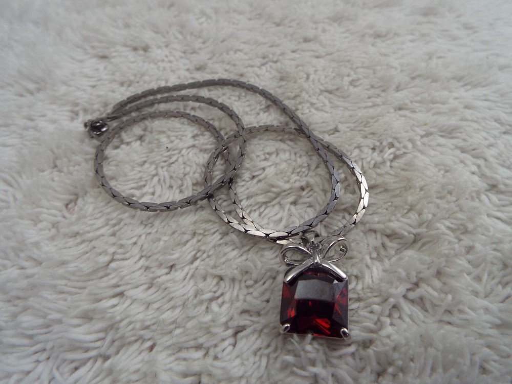 Silvertone Red Rhinestone Pendant Necklace