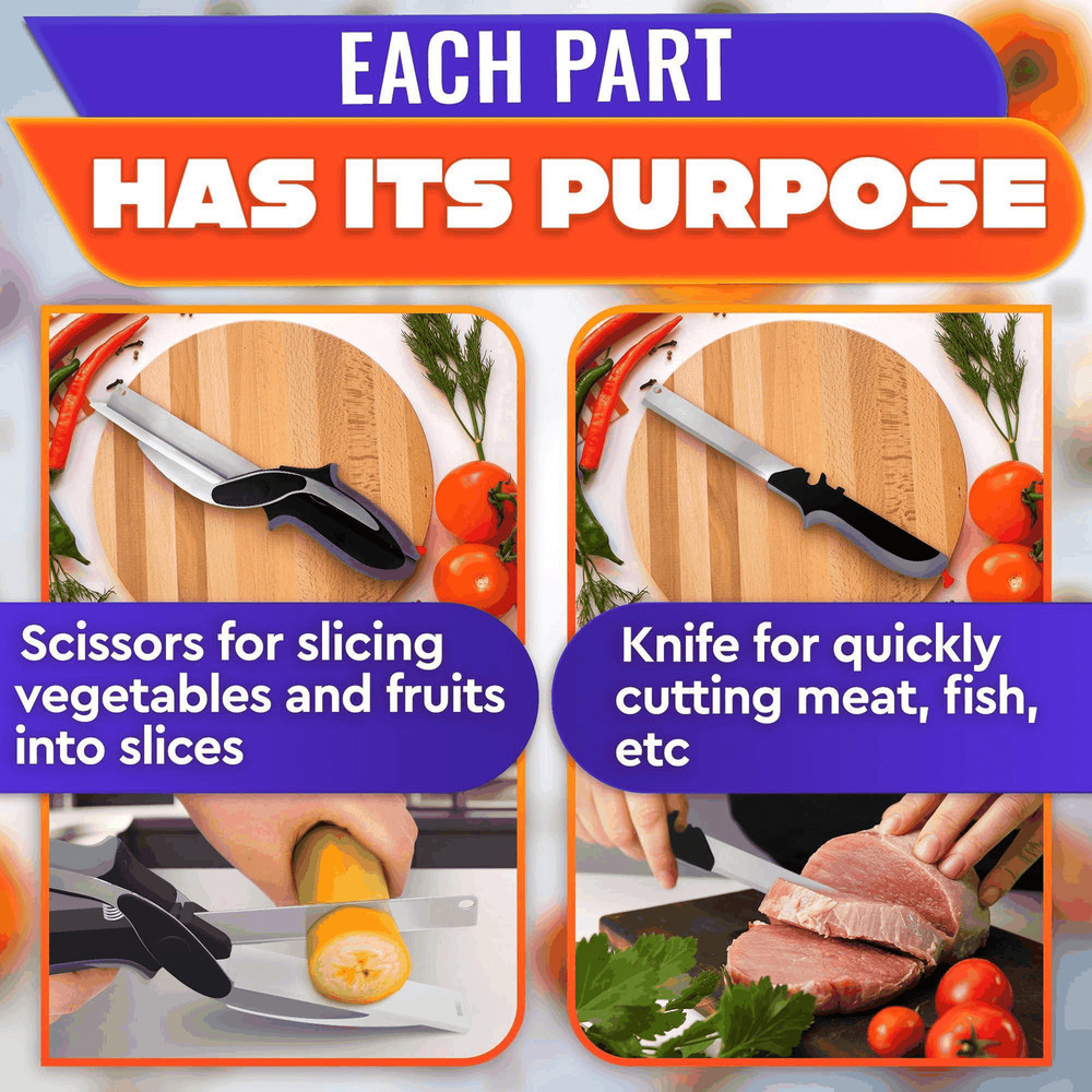 Kitchen Scissors for Food – 2 in 1 Cutting Board Scissors & Knife with Locking