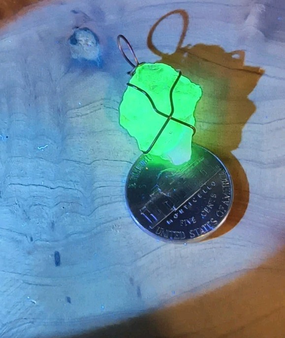 Hyalite Opal Fluorescent Pendant Copper Wire Wrapped